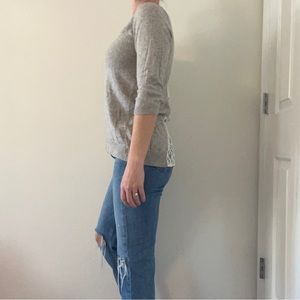 Soft 3/4 length sweater with lovely white lace back detail